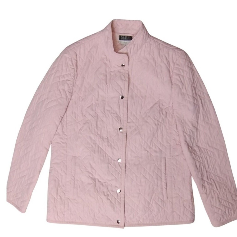 Click Pink Quilted‎ Taffeta Jacket Women's Medium Snap Front Lightweight Coat